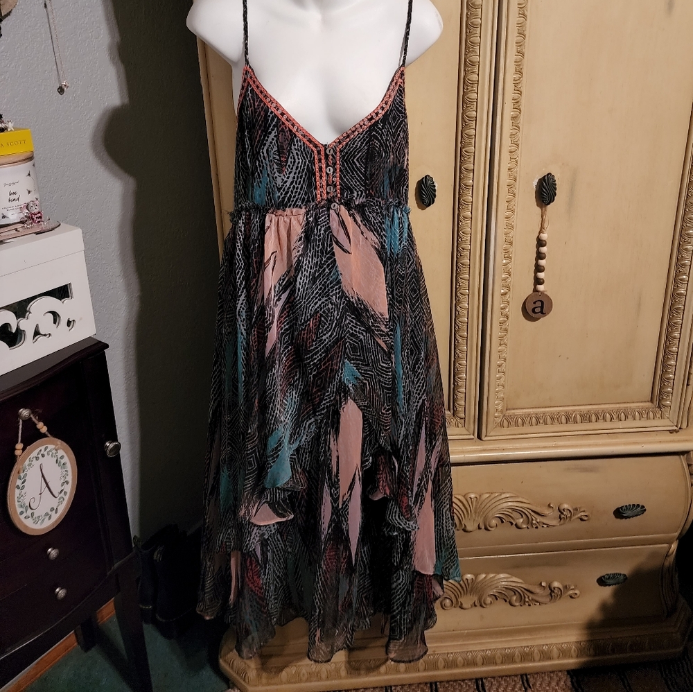 FREE PEOPLE black feather design dress with open back